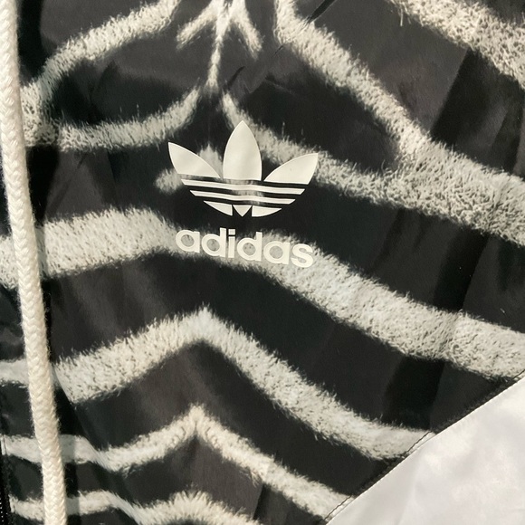 Adidas Zebra Print Track Jacket Black White Lightweight Zip Hoodie US Size 6 EUC - Picture 3 of 6